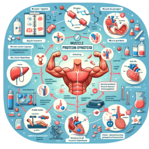 A diagram illustrating the process of muscle protein synthesis and how protein contributes to muscle repair and growth.